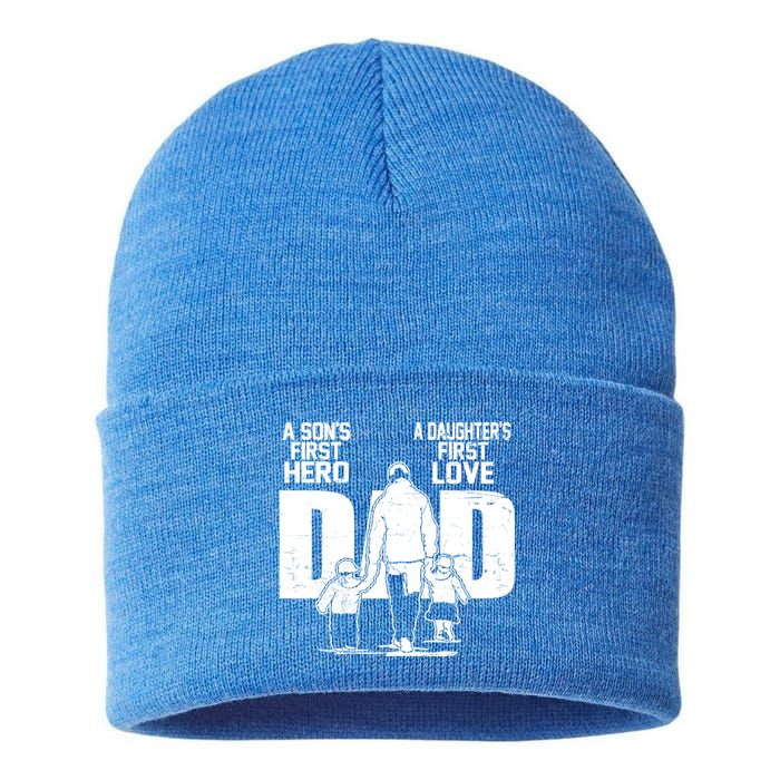 Dad A Sons First Hero Daughters First Love FatherS Day Gift Meaningful Gift Sustainable Knit Beanie