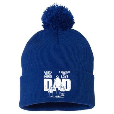 Dad A Sons First Hero Daughters First Love FatherS Day Gift Meaningful Gift Pom Pom 12in Knit Beanie