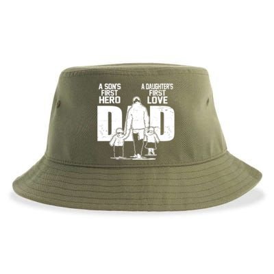 Dad A Sons First Hero Daughters First Love FatherS Day Gift Meaningful Gift Sustainable Bucket Hat