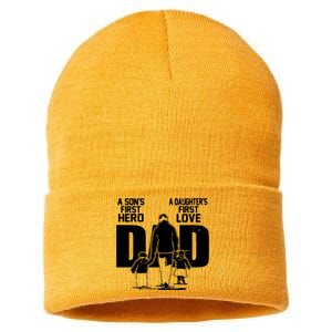 Dad A Sons First Hero Daughters First Love Fathers Day Gift Sustainable Knit Beanie