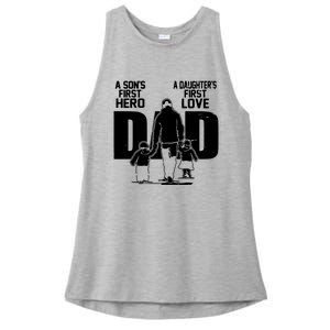 Dad A Sons First Hero Daughters First Love Fathers Day Gift Ladies PosiCharge Tri-Blend Wicking Tank