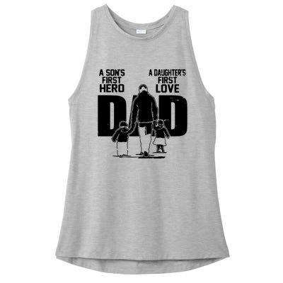 Dad A Sons First Hero Daughters First Love Fathers Day Gift Ladies PosiCharge Tri-Blend Wicking Tank