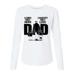 Dad A Sons First Hero Daughters First Love Fathers Day Gift Womens Cotton Relaxed Long Sleeve T-Shirt