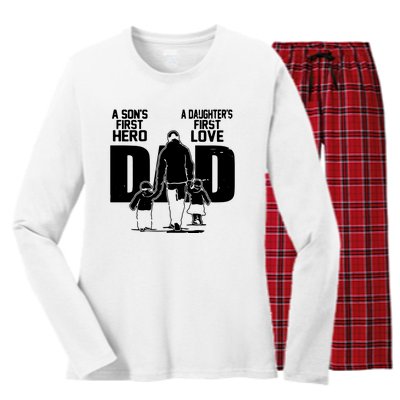 Dad A Sons First Hero Daughters First Love Fathers Day Gift Women's Long Sleeve Flannel Pajama Set 