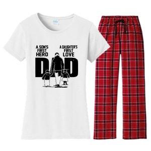 Dad A Sons First Hero Daughters First Love Fathers Day Gift Women's Flannel Pajama Set