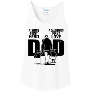 Dad A Sons First Hero Daughters First Love Fathers Day Gift Ladies Essential Tank