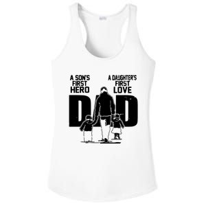 Dad A Sons First Hero Daughters First Love Fathers Day Gift Ladies PosiCharge Competitor Racerback Tank