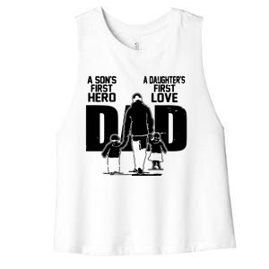 Dad A Sons First Hero Daughters First Love Fathers Day Gift Women's Racerback Cropped Tank