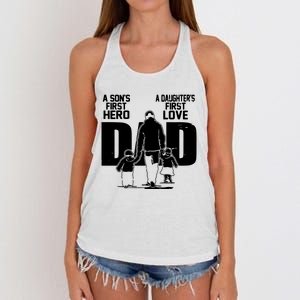 Dad A Sons First Hero Daughters First Love Fathers Day Gift Women's Knotted Racerback Tank