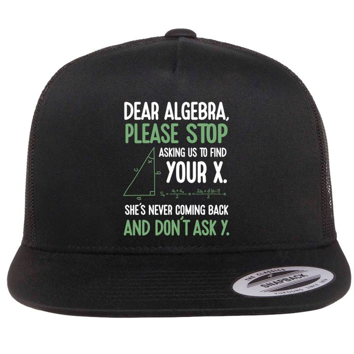 Dear Algebra Stop Asking Me To Find Your X Maths Joke Gift Flat Bill Trucker Hat