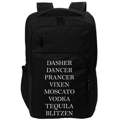 Dasher Dancer Prancer Vixen Moscato Vodka Tequila Blitzen Christmas Impact Tech Backpack
