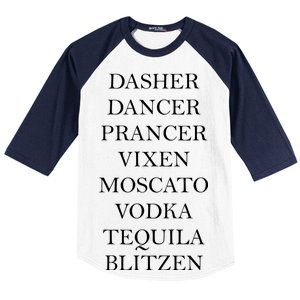 Dasher Dancer Prancer Vixen Moscato Vodka Tequila Blitzen Christmas Baseball Sleeve Shirt