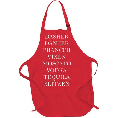 Dasher Dancer Prancer Vixen Moscato Vodka Tequila Blitzen Christmas Full-Length Apron With Pockets