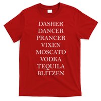 Dasher Dancer Prancer Vixen Moscato Vodka Tequila Blitzen Christmas T-Shirt