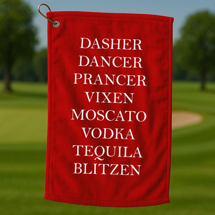 Dasher Dancer Prancer Vixen Moscato Vodka Tequila Blitzen Christmas Golf Towel