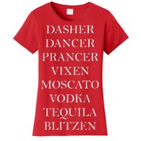 Dasher Dancer Prancer Vixen Moscato Vodka Tequila Blitzen Christmas Women's T-Shirt