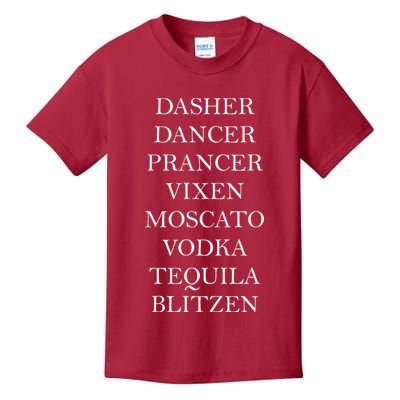 Dasher Dancer Prancer Vixen Moscato Vodka Tequila Blitzen Christmas Kids T-Shirt