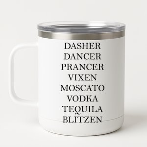 Dasher Dancer Prancer Vixen Moscato Vodka Tequila Blitzen Christmas 12 oz Stainless Steel Tumbler Cup