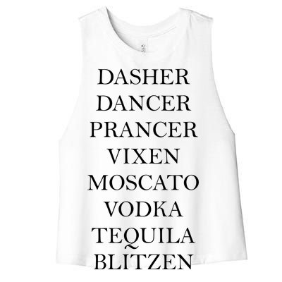 Dasher Dancer Prancer Vixen Moscato Vodka Tequila Blitzen Christmas Women's Racerback Cropped Tank