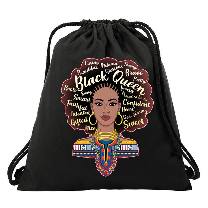 Dashiki Black Queen Drawstring Bag