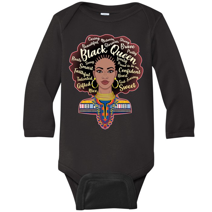 Dashiki Black Queen Baby Long Sleeve Bodysuit