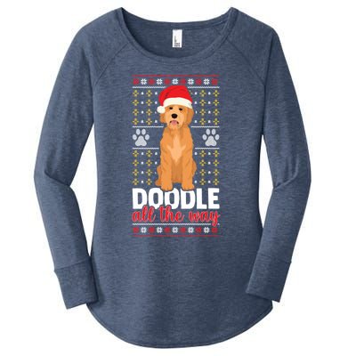 Doodle All The Way Funny Goldendoodle Santa Hat Christmas Gift Women's Perfect Tri Tunic Long Sleeve Shirt