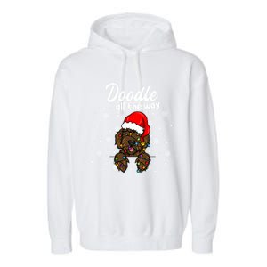 Doodle All The Way Labradoodle Santa Claus Hat Christmas Gift Garment-Dyed Fleece Hoodie