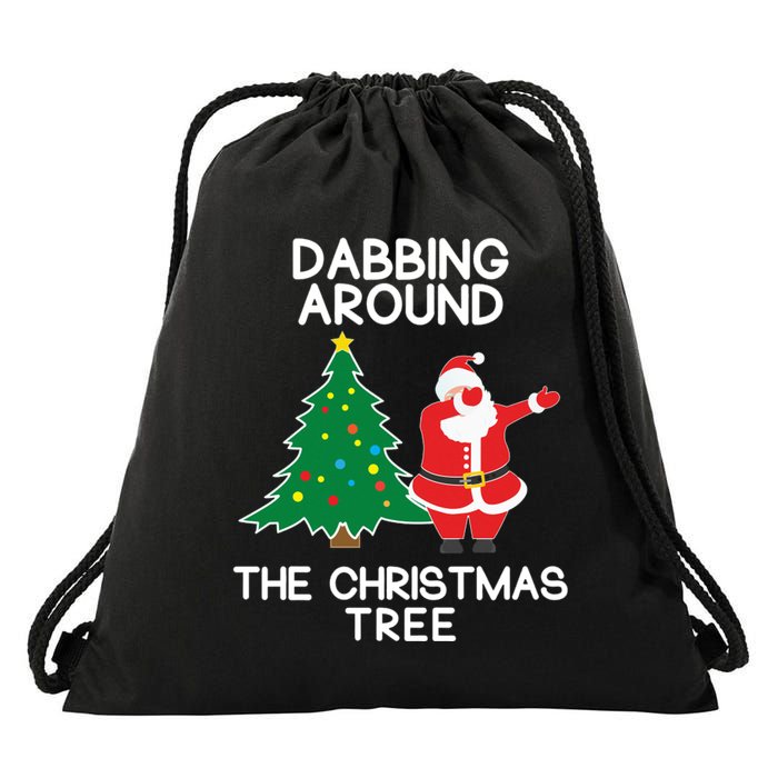 Dabbing Around The Christmas Tree Drawstring Bag