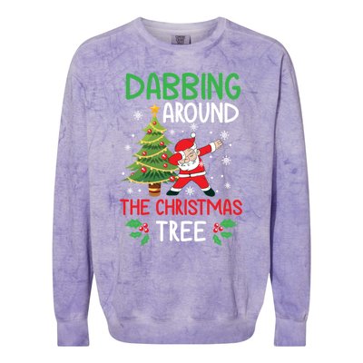 Dabbing Around The Christmas Tree Funny Santa Claus Holiday Gift Colorblast Crewneck Sweatshirt