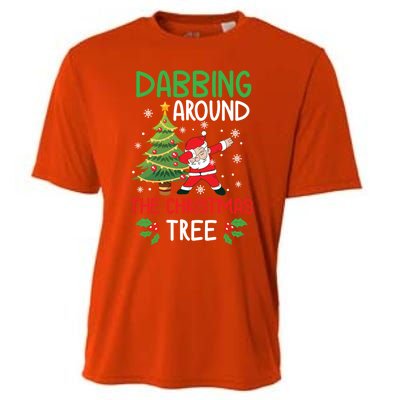 Dabbing Around The Christmas Tree Funny Santa Claus Holiday Gift Cooling Performance Crew T-Shirt