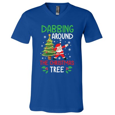 Dabbing Around The Christmas Tree Funny Santa Claus Holiday Gift V-Neck T-Shirt