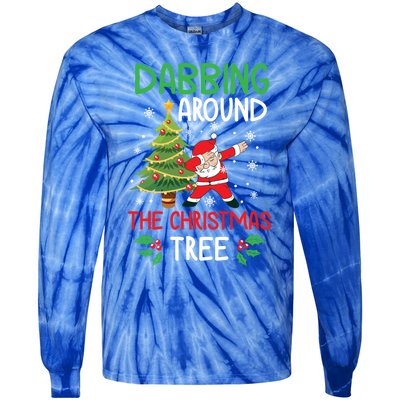 Dabbing Around The Christmas Tree Funny Santa Claus Holiday Gift Tie-Dye Long Sleeve Shirt