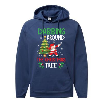 Dabbing Around The Christmas Tree Funny Santa Claus Holiday Gift Performance Fleece Hoodie