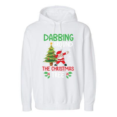 Dabbing Around The Christmas Tree Funny Santa Claus Holiday Gift Garment-Dyed Fleece Hoodie