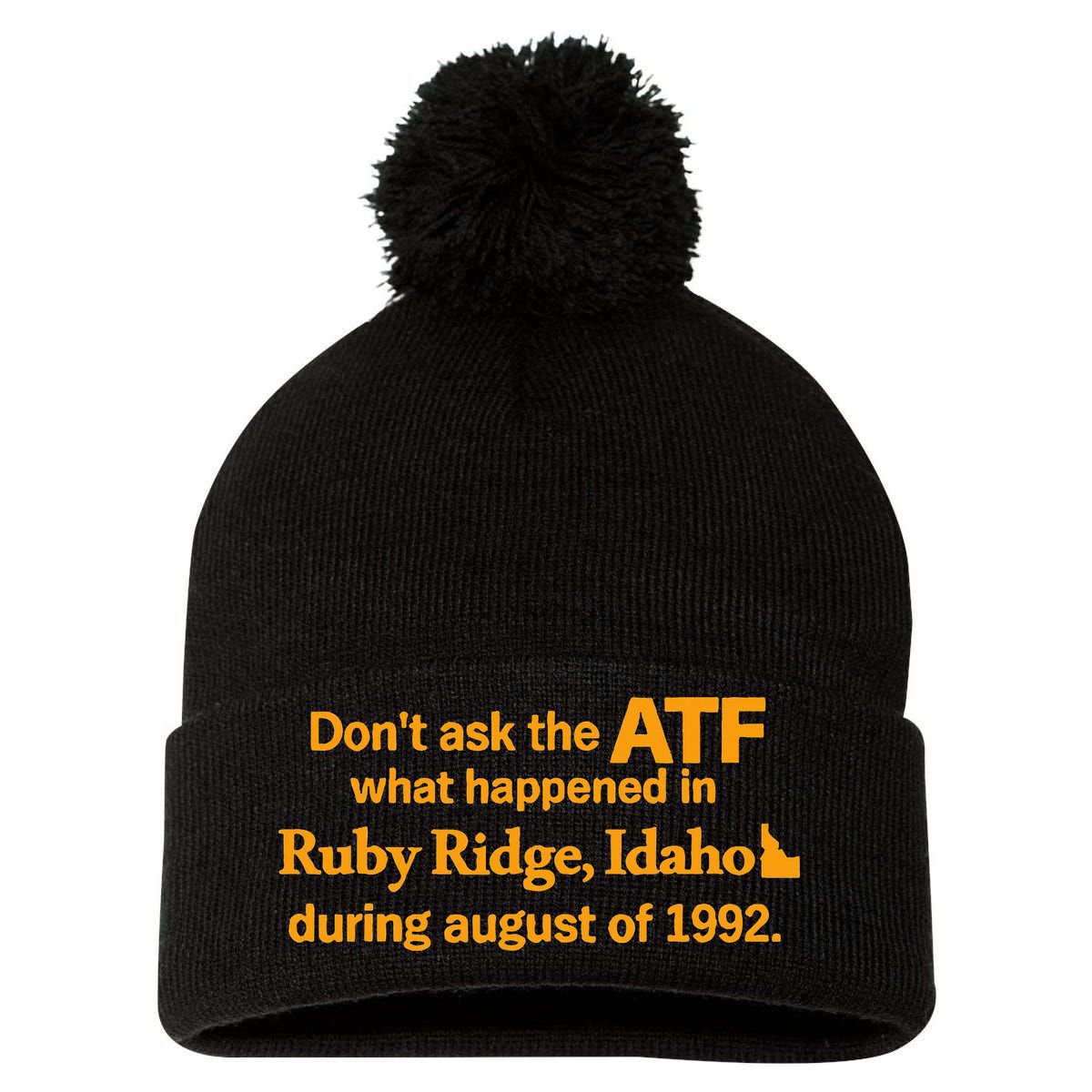 DonT Ask The Atf What Happened In Ruby Ridge Idaho Pom Pom 12in Knit Beanie