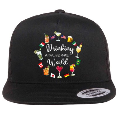 Drinking Around The World Vacation Flat Bill Trucker Hat