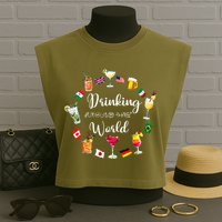 Drinking Around The World Vacation Garment-Dyed Women's Muscle Tee
