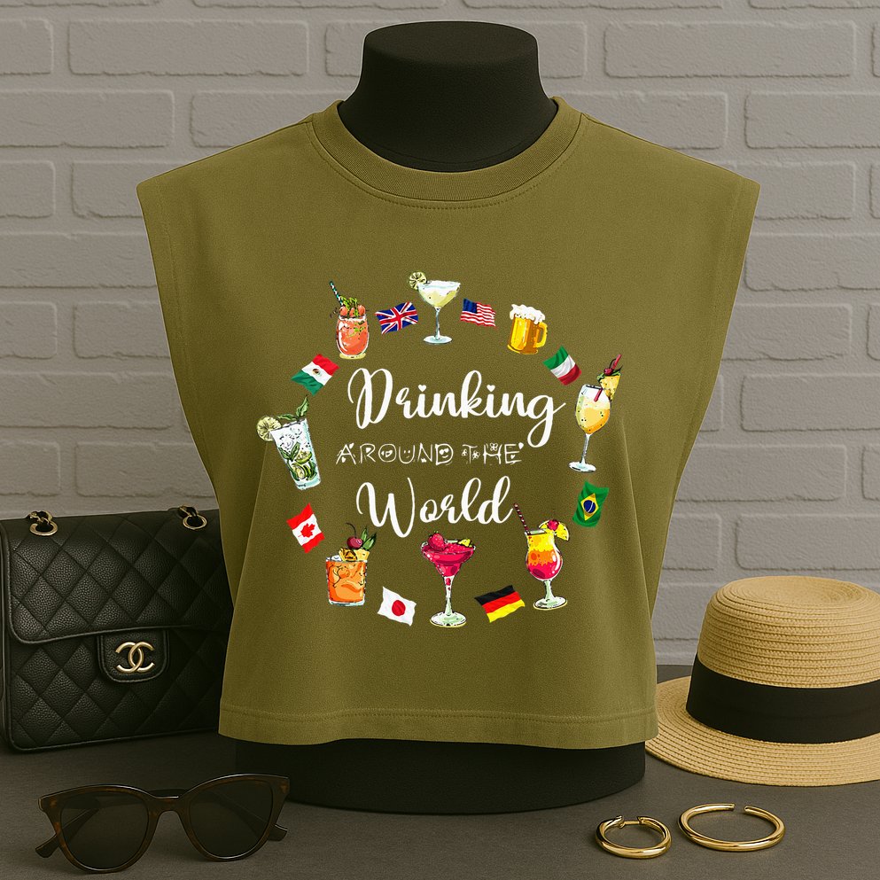 Drinking Around The World Vacation Garment-Dyed Women's Muscle Tee