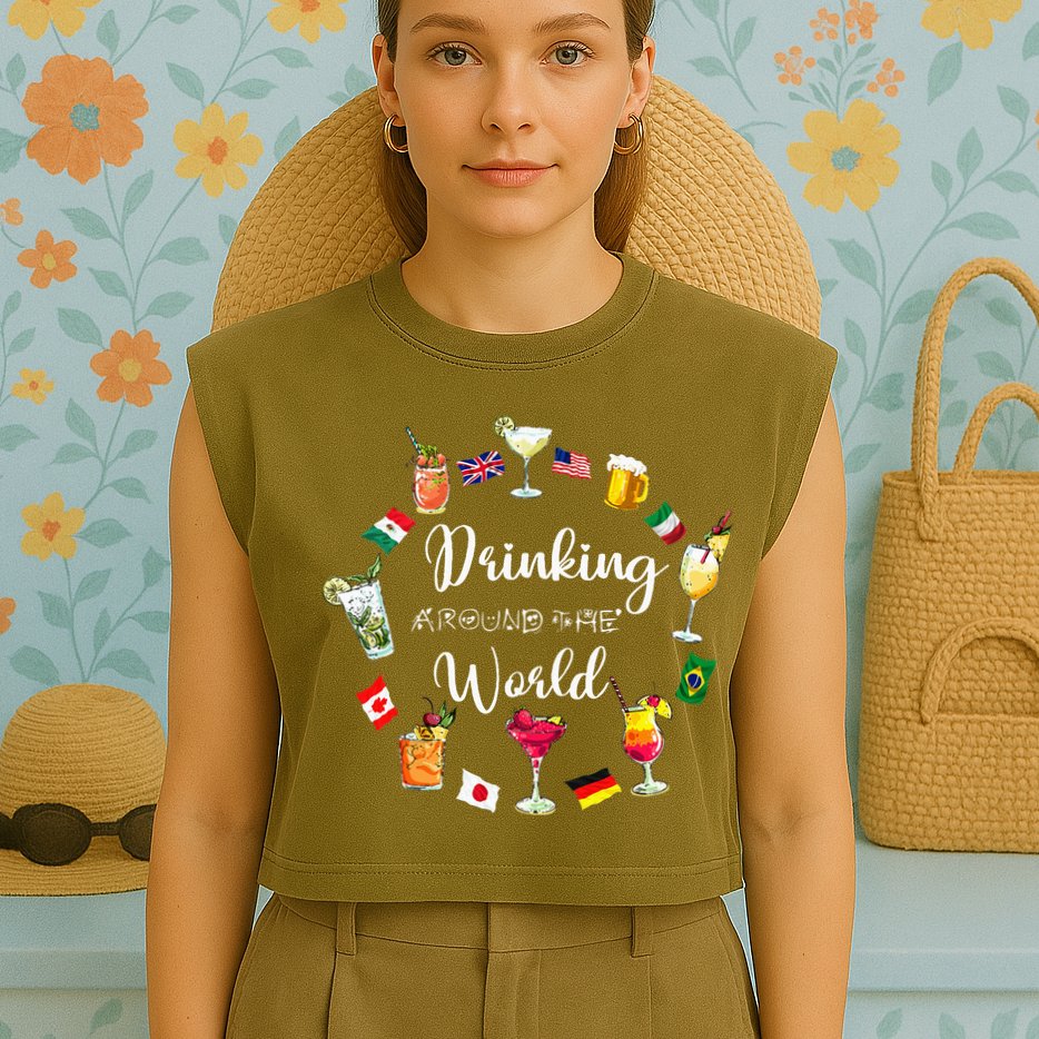Drinking Around The World Vacation Garment-Dyed Women's Muscle Tee