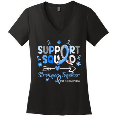 Diabetes Awareness Type 1 2  Support Squad Women's V-Neck T-Shirt