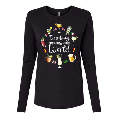 Drinking Around The World Vacation Drinking Showcase Womens Cotton Relaxed Long Sleeve T-Shirt