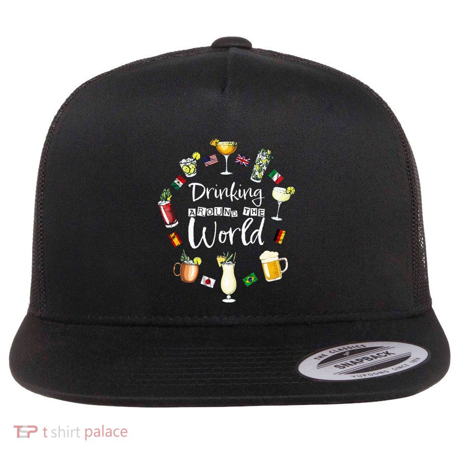 Drinking Around The World Vacation Drinking Showcase Flat Bill Trucker Hat