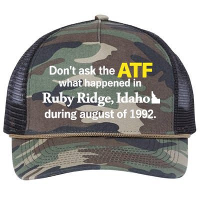 DonT Ask The Atf What Happened In Ruby Ridge Idaho Retro Rope Trucker Hat Cap