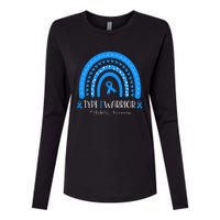  Diabetes Awareness Type 1 Warrior T1D Blue Ribbon Womens Cotton Relaxed Long Sleeve T-Shirt