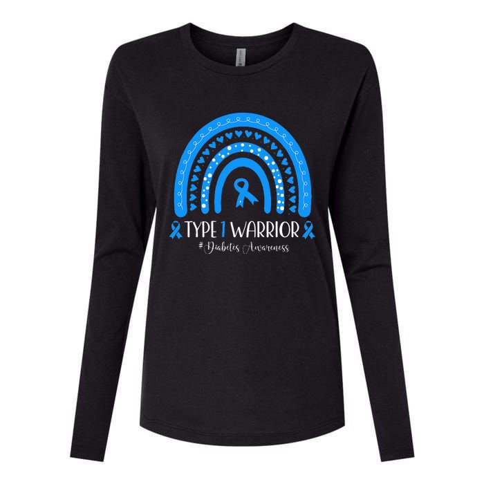  Diabetes Awareness Type 1 Warrior T1D Blue Ribbon Womens Cotton Relaxed Long Sleeve T-Shirt