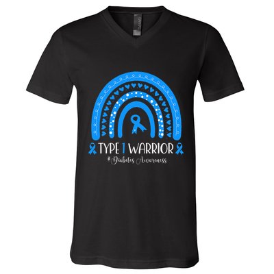  Diabetes Awareness Type 1 Warrior T1D Blue Ribbon V-Neck T-Shirt