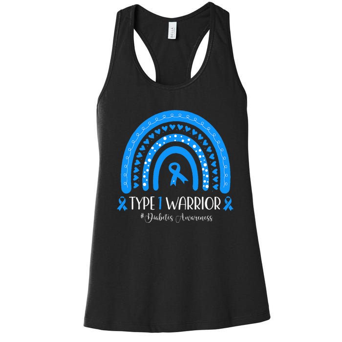  Diabetes Awareness Type 1 Warrior T1D Blue Ribbon Women's Racerback Tank