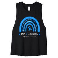  Diabetes Awareness Type 1 Warrior T1D Blue Ribbon Women's Racerback Cropped Tank