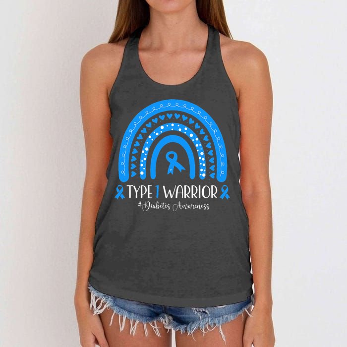  Diabetes Awareness Type 1 Warrior T1D Blue Ribbon Women's Knotted Racerback Tank