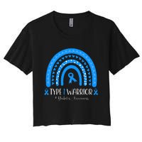  Diabetes Awareness Type 1 Warrior T1D Blue Ribbon Women's Crop Top Tee